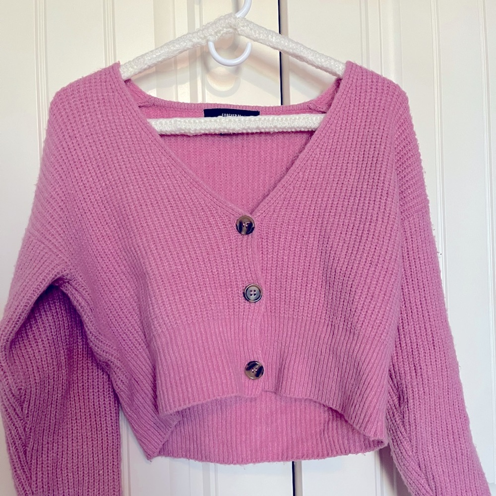 Pink tortoise shell button sweater